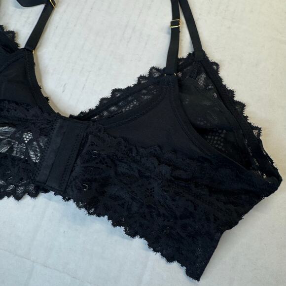 Aerie Sunkissed Lace Triangle Bralette True Black Longline Adjustable Small NWT - Picture 5 of 7